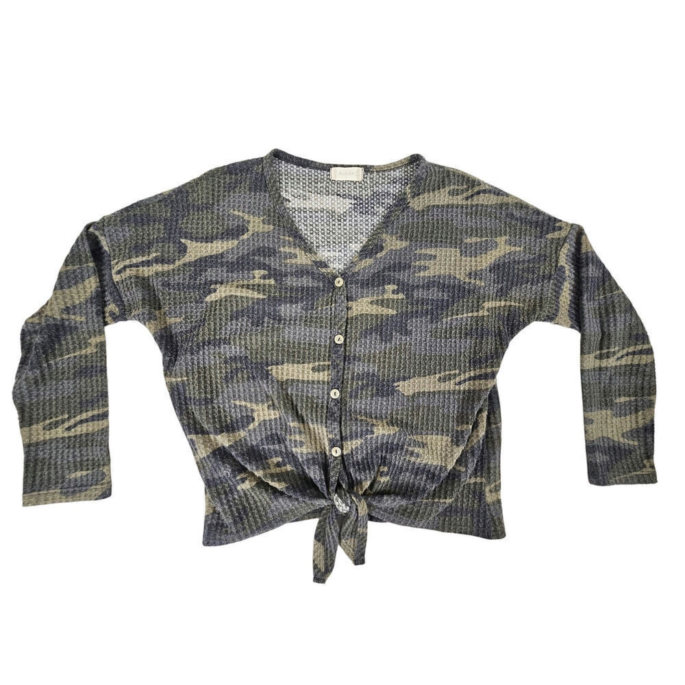 Altar'd State Women's Thermal Camo Print Tie Front Top Size Small